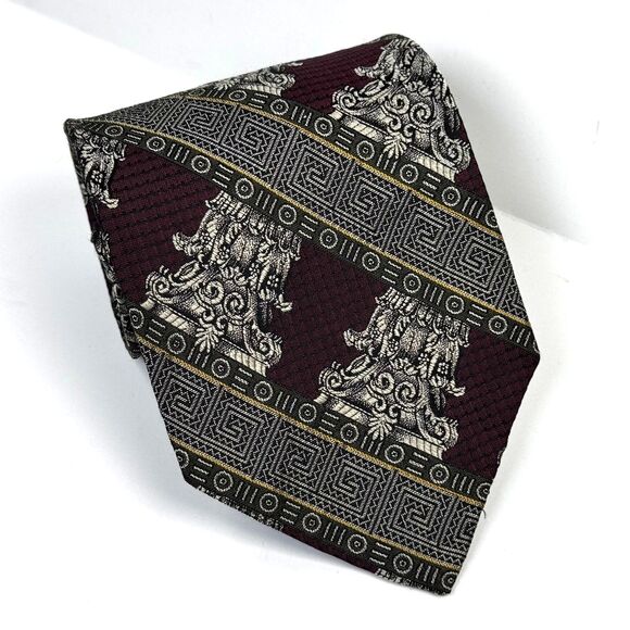 Vintage Robert Talbott Silk Tie Mens Burgundy Greek Key Column 90s Made in USA - Picture 3 of 10